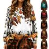 Women's Halloween Print Neck Pullover Sweatshirt , Long Sleeve Casual Fashion Top