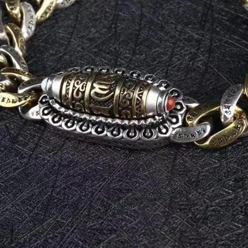 

Винтажный браслет ручной работы с вращающейся бусиной Дзи с узором цветка Улан, Пиксю и шестислоговой мантрой, приносящий удачу 18cm