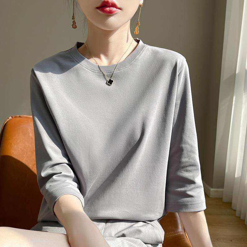 Spring And Summer White Mercerized Cotton Short Sleeve T-Shirt Feminine Joker Cotton Cropped Sleeve Bottoming Shirt