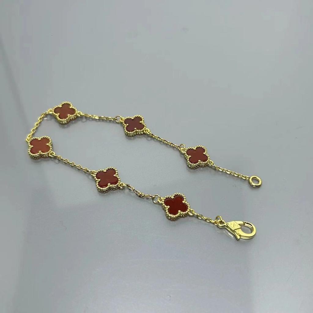 High-quality Mini Four-leaf Clover Red Agate Six-flower Bracelet Female Celebrity High-end Ladies Bracelet