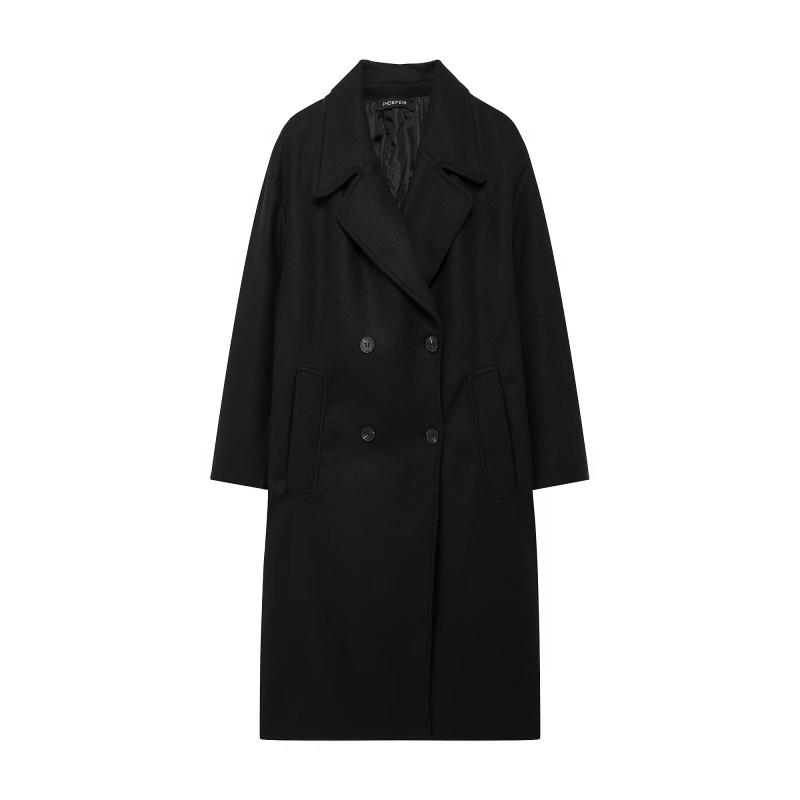 Womens Oversized Wool Blend Trench Coat Longline Double-Breasted Outerwear Street Style Fall 2025