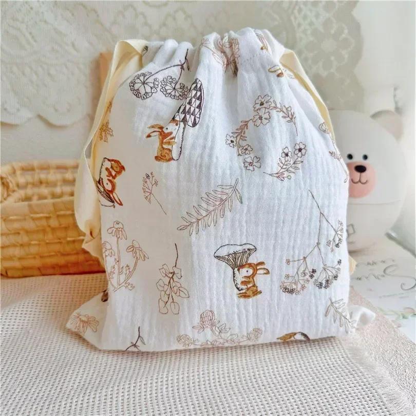 Printed Flower Mommy Bag Baby Diaper Bag Cotton Nappy String Pocket Stroller Carry Pack Travel Outdoor Diaper Storage Bag