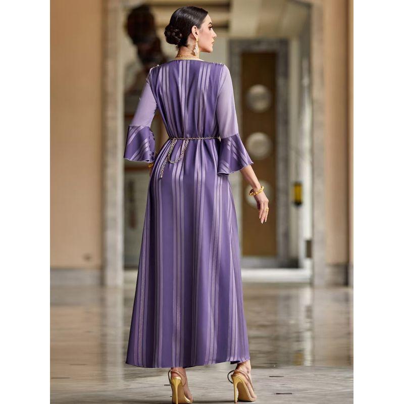 New Arrival Middle East Elegant Graceful Ruffle Sleeve Hand-Stitched Diamond Dress Dress Sewing Diamond Dress