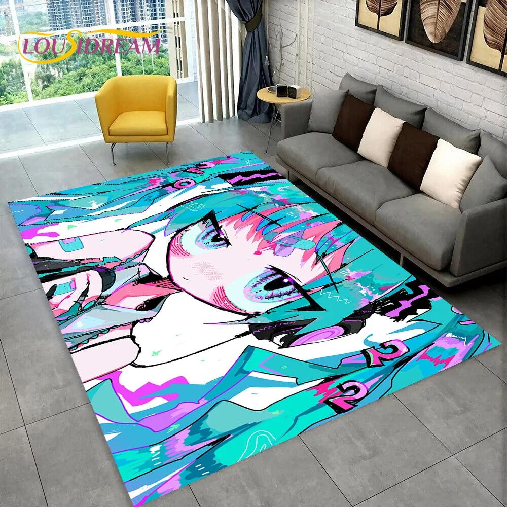 3D Cute M-Mikuu Music Cartoon Characters Carpet Rug for Living Room Bedroom Home Sofa Decoration,Kid Area Rug Non-slip Floor Mat
