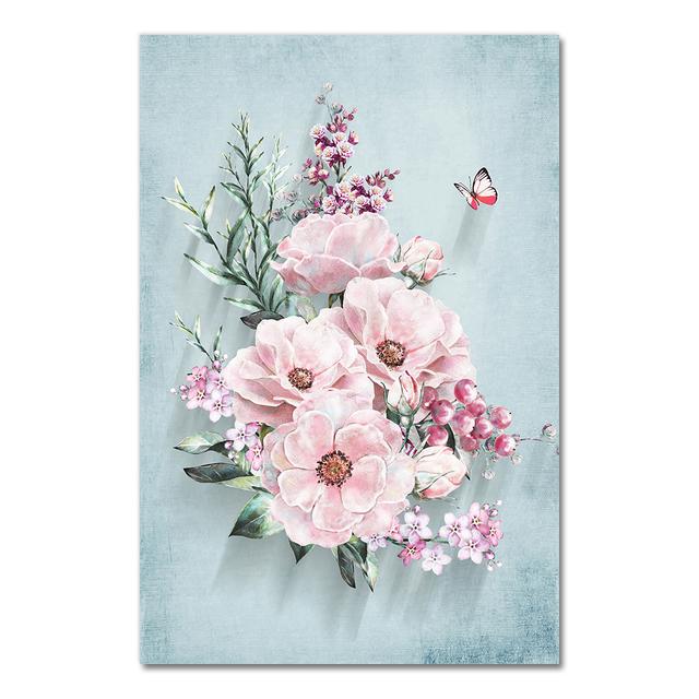 

Американский стиль, розовые цветы, современное украшение, синие птицы, настенные художественные картины, печать на холсте, картина для гостиной, домашний декор, без рамки 21*30cm