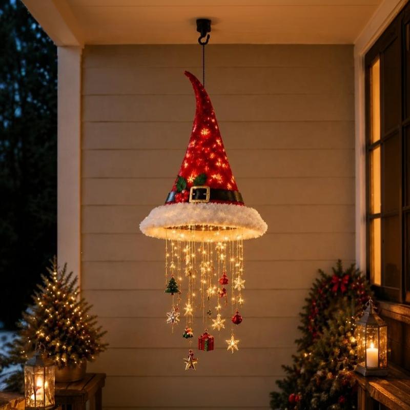 Led Santa Hat String Lights Warm Glow Christmas Hanging Decoration For Door, Window & Party Venue Holiday Ornament