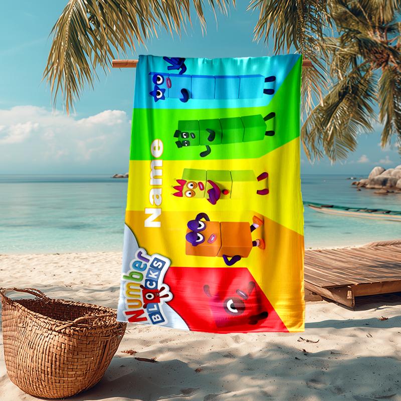 Custom Name Ultra-Soft Beach Towel with Numberblocks Theme,Ideal for Pool - Camping, Diving - Perfect Travel Essential, Vibrant Beach Towel.