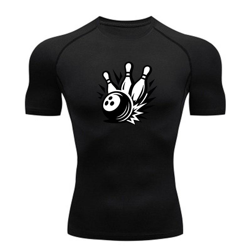 Men's Compression Athletic T-Shirt, Bowling Ball Pins Crash