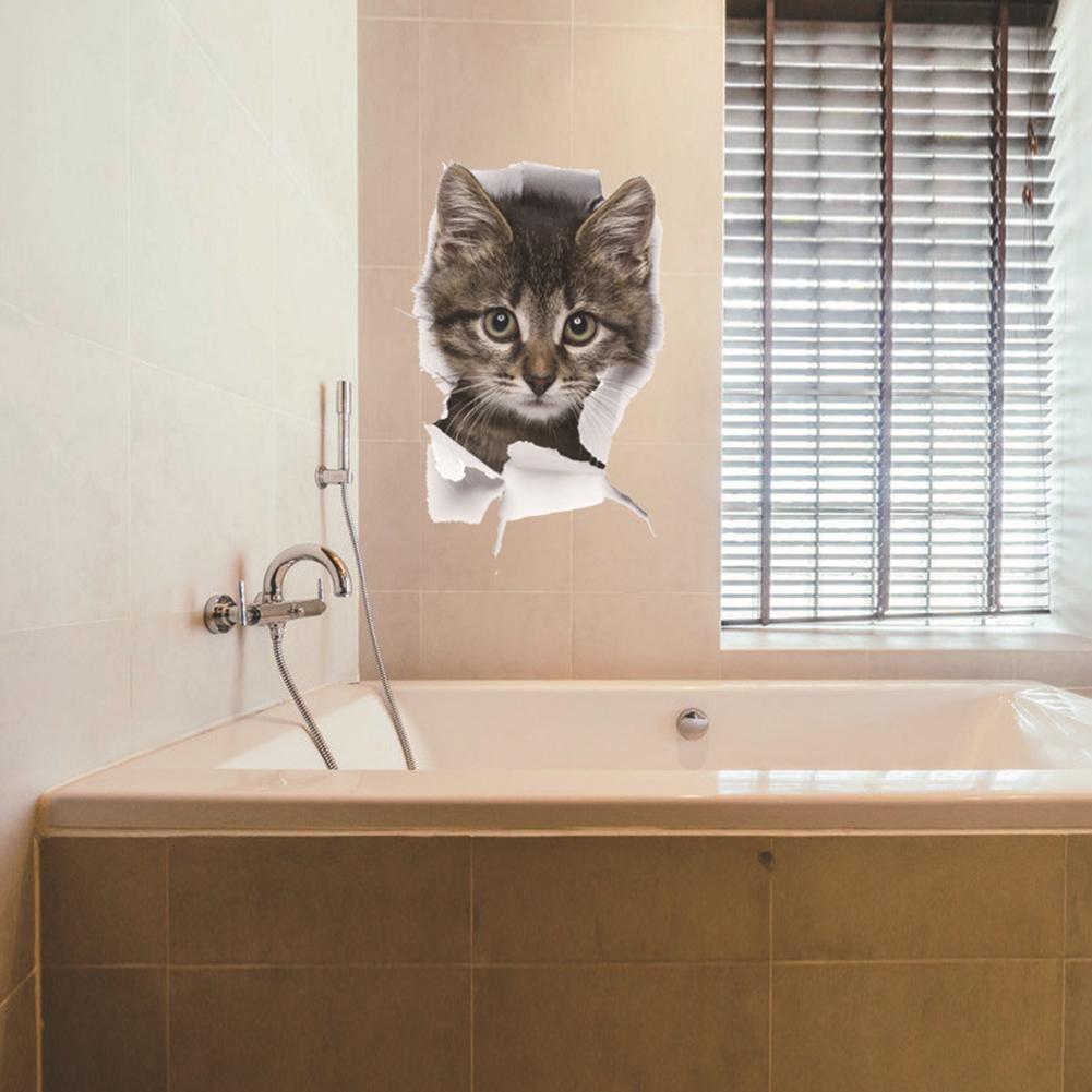 

Съемная 3D-модная наклейка для ванной комнаты с милым котом через стену в туалете