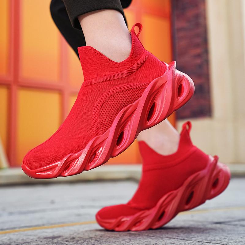 Trend Red Men's Running Shoes Knit Platform Blade Sneakers For Men High Top Socks Slip-on Walking Shoes Women tenis masculino