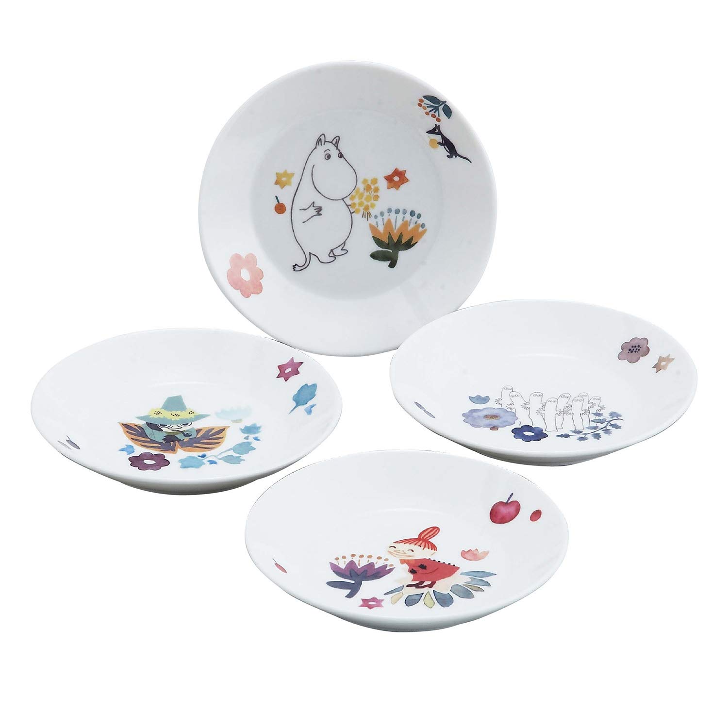 

Yamaka Shoten MOOMIN Plate Set of Microwave Nordic Day Wedding Made in Herbarium 4, Approx. 13.5cm Diameter, Safe, Style, Mother s Gift, Gift, белый