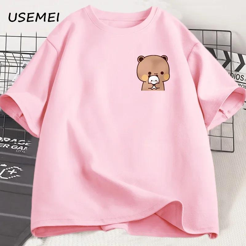 Panda Bear Bubu Dudu and Their Babies T Shirt Fashion Funny Couple T-shirt Women Men Fashion Casual Short Sleeve Tees Clothing