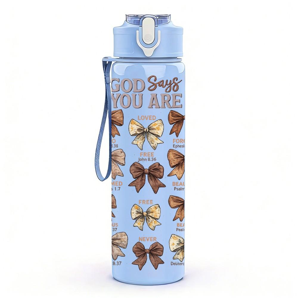 1PC God Is Good Butterfly Faith Print 750ml Color Plastic Sports Water Bottle Leakproof Flip Straw Lid Suitable for Sports Office Home Use