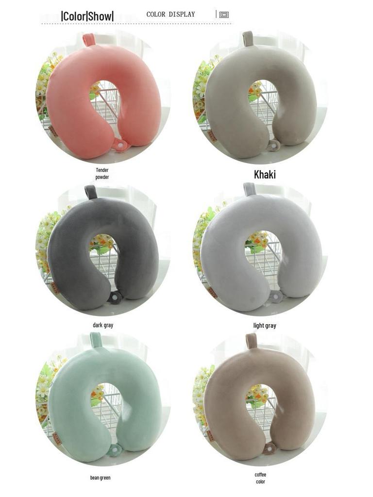 U-Shaped Travel Neck Pillow with Embroidered Logo - Solid Color Memory Foam Design