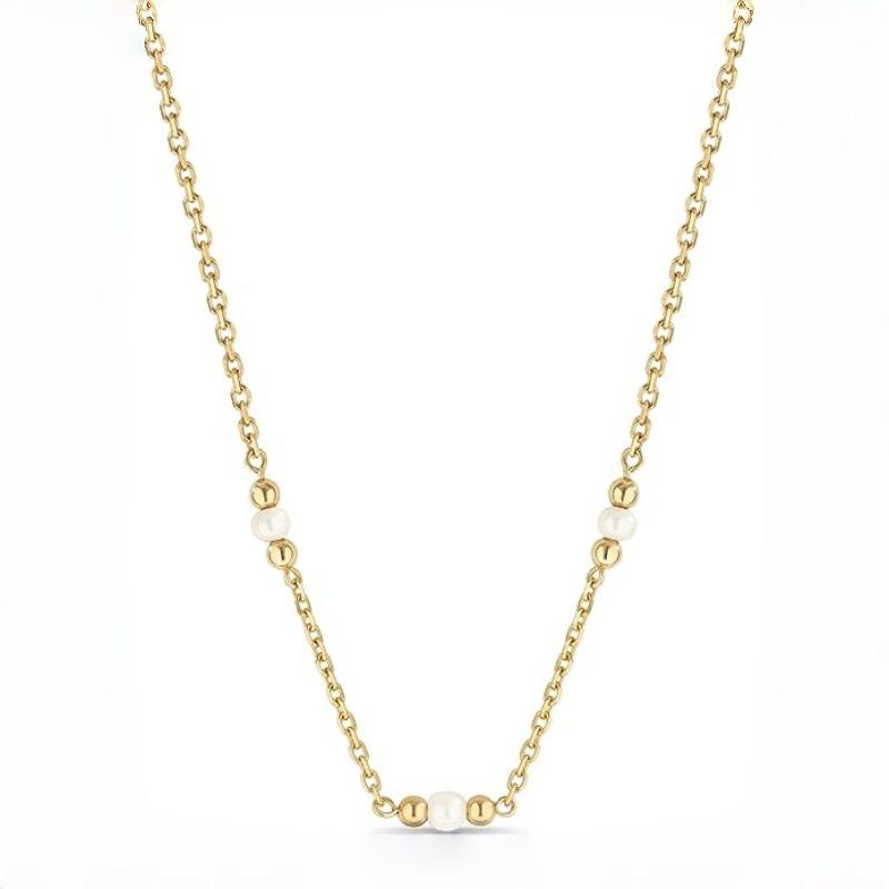 Luxury Titanium Steel Faux Pearl Clavicle Chain Necklace - Retro Style for an Elegant Look золотой