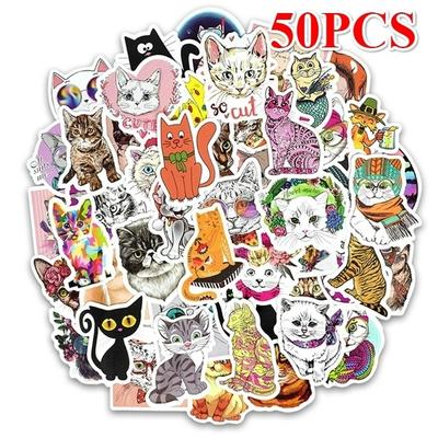 50 adet/lot Sevimli Kedi Farklı Desenler Grafiti Su Geçirmez Çıkartma Seti