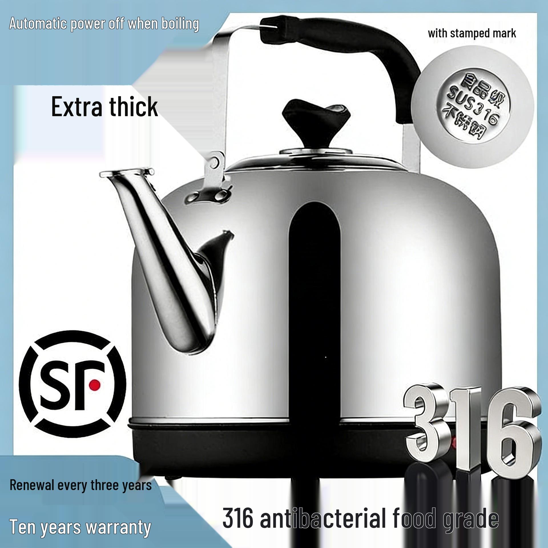 316 Stainless Steel Electric Whistling Kettle with Large Capacity & Auto Power-Off 3L Mini 201 Thin