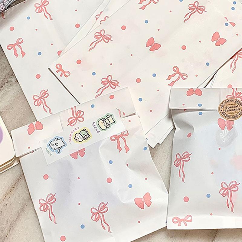 50pcs 12×17cm Pink Bowknot Heart Paper Bags Cute Photo Cards Jewelry Packaging For Handmade Crafts Gift Wrapping Storage Pouches