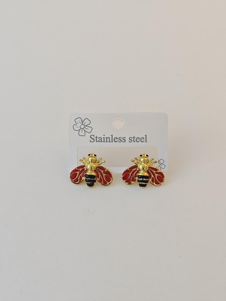 Stainless Steel Gold-plated Bee Stud Earrings for Teen Girls and Women, High-end INS Style Fashionable Earrings and Jewelry