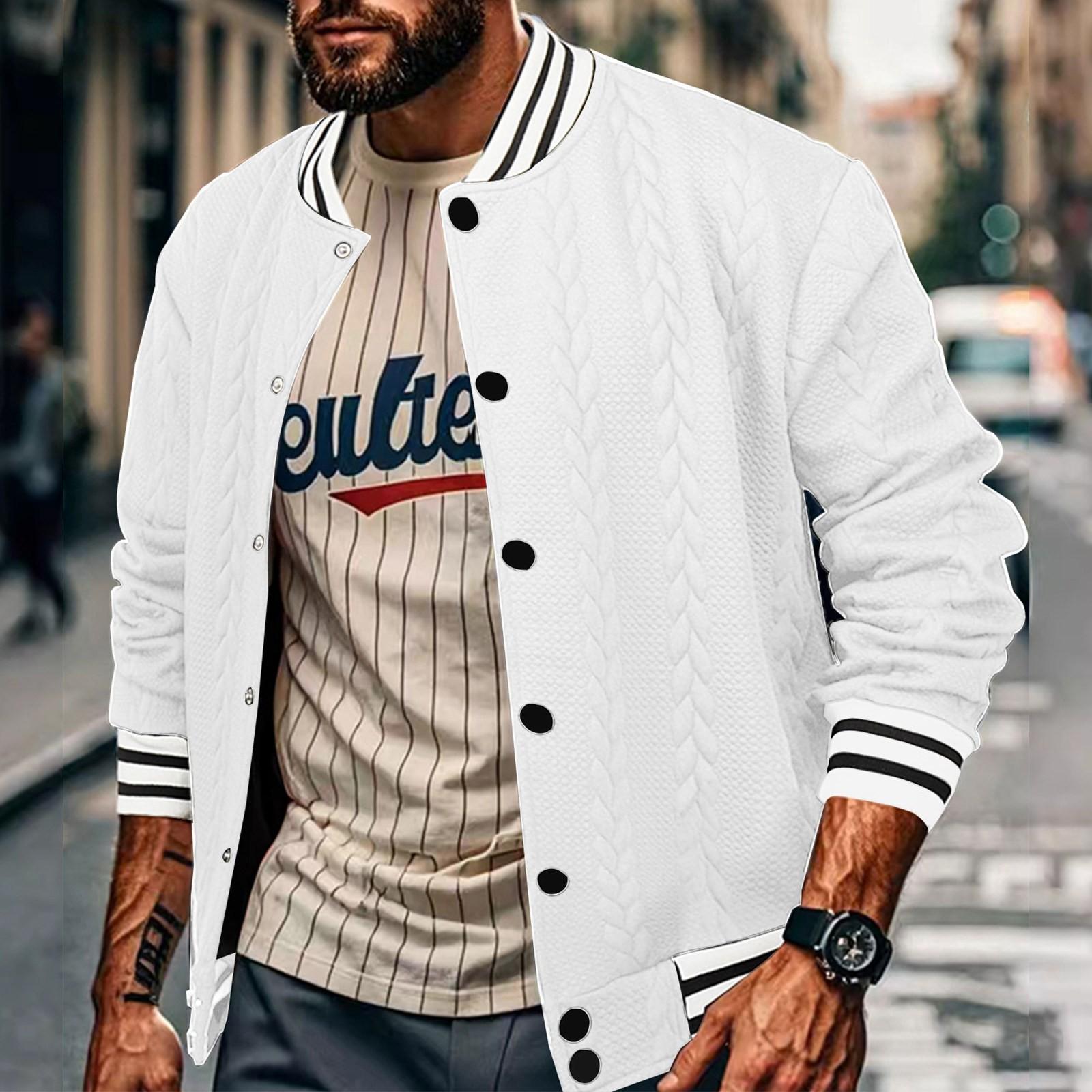 

Мужская бейсбольная куртка весна-осень с грудкой, модная мужская однотонная бейсбольная куртка-кардиган M белый