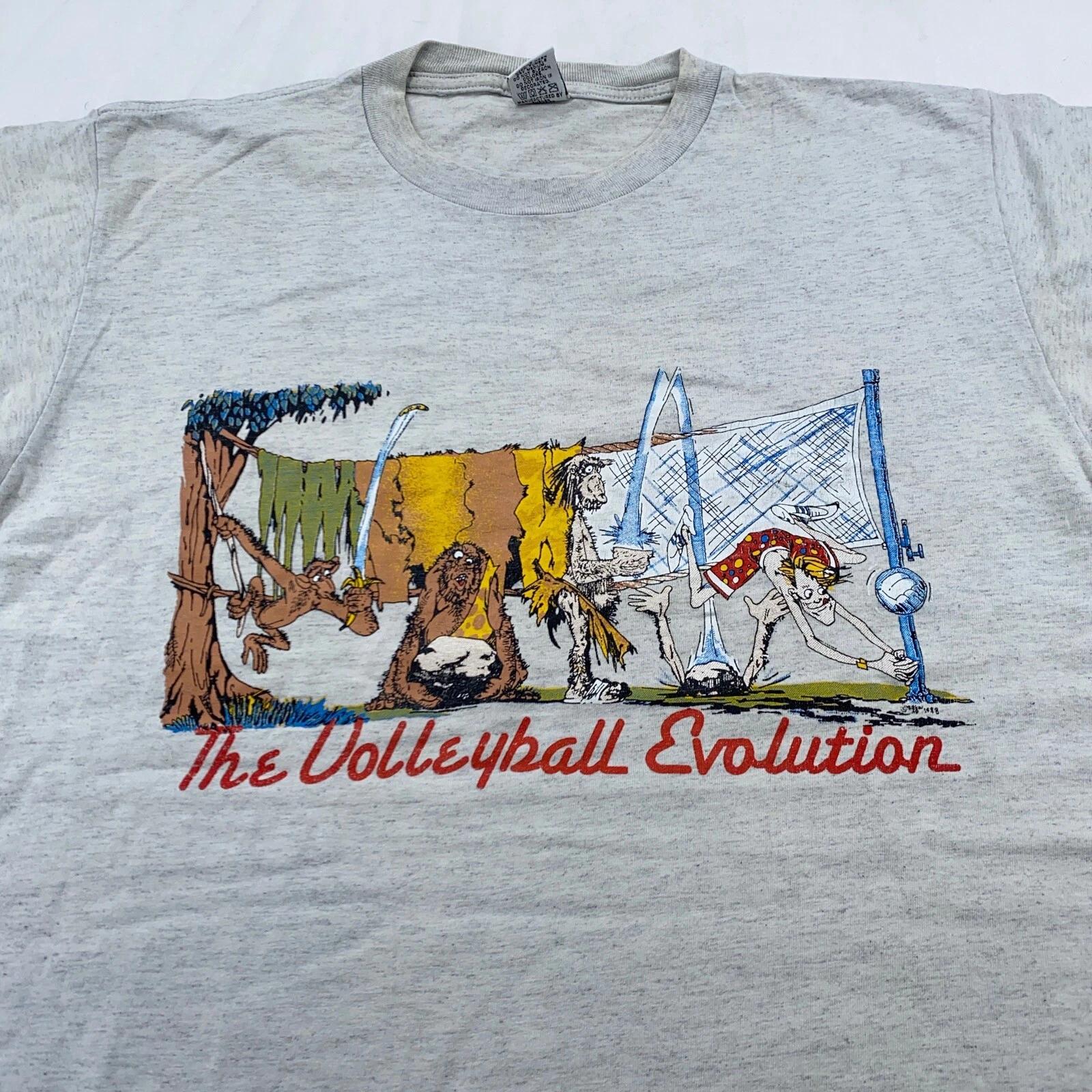 vintage 90s THE VOLLEYBALL EVOLUTION T-Shirt MEDIUM/LARGE cartoon funny joke 4XL