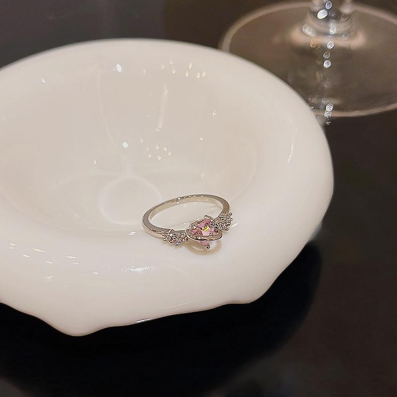 Style Sparkling Pink Zircon Bride Rings for Women Couples Korean Trendy Heart Star Geometric Wedding Party Jewelry