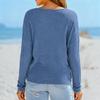 Women's Fashionable Solid Color V Neck Long Sleeved Casual Pullover T-shirt Top