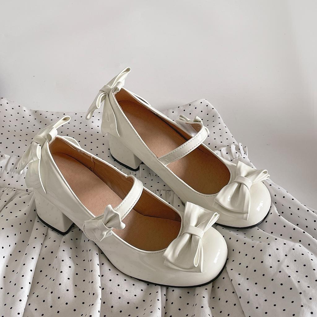White French round head thick high heel shallow mouth single shoes women's summer 2025 new skirt height-increasing ballet Mary Jane shoes