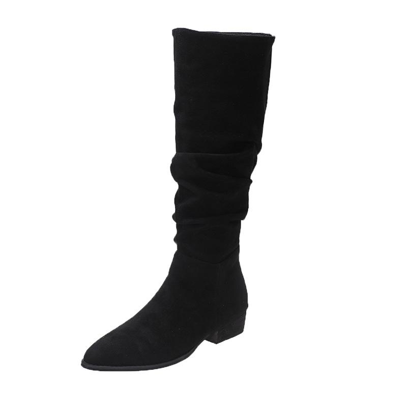 Fashion Frosted pleated long knight boots women autumn new heel boots pointed Chelsea boots women P637