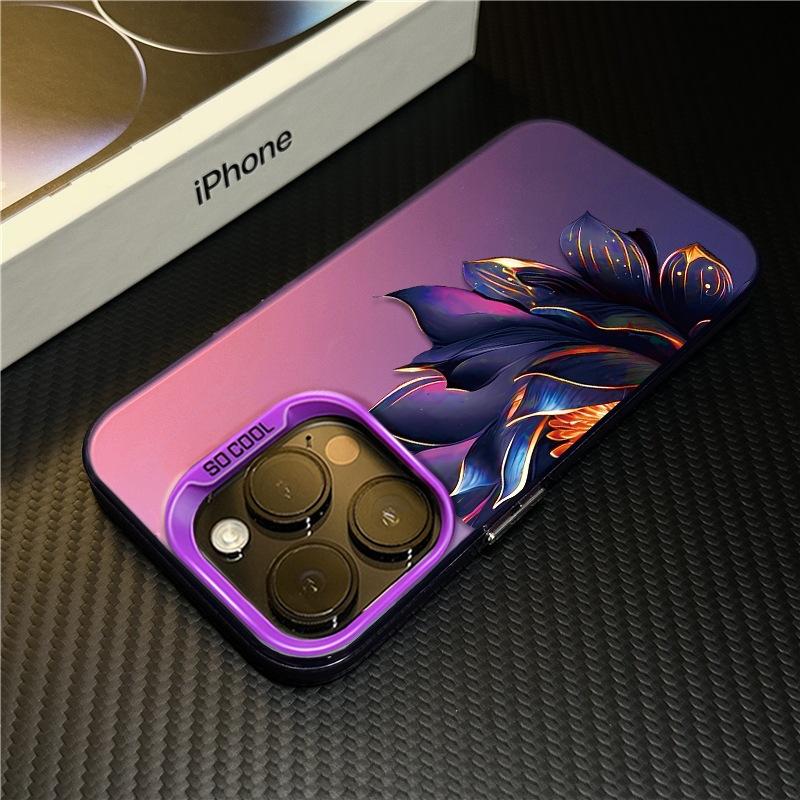 Purple lotus applies to Apple 16promax mobile phone case 15 anti-drop iPhone14 protective case 13 creative personality