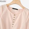 ZANZEA Women Casual Round Neck Solid Color Summer Short Sleeve Blouse