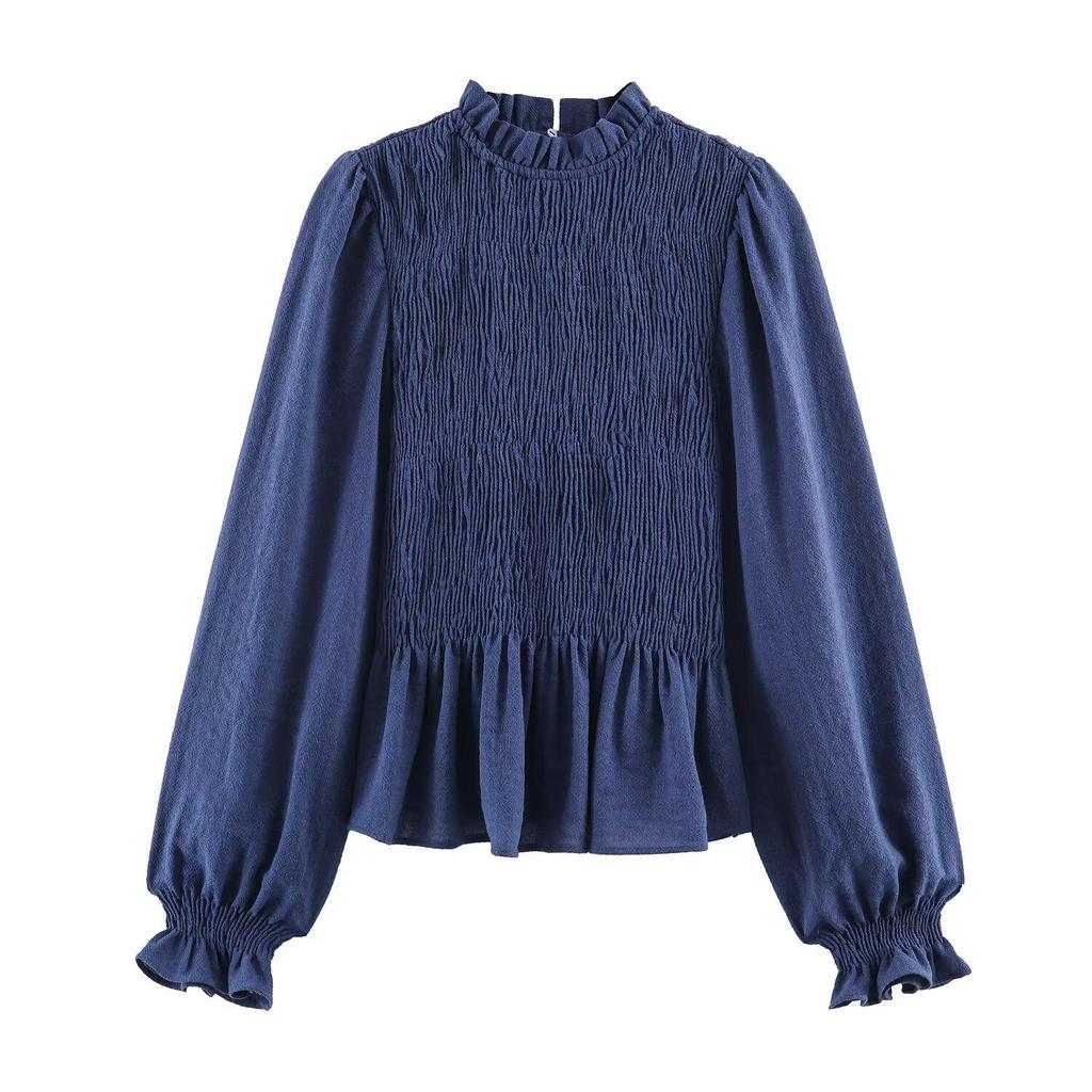 Camicia da donna versatile casual a maniche lunghe con motivo a nido d'ape e quadri, collezione Primavera/Estate 2026