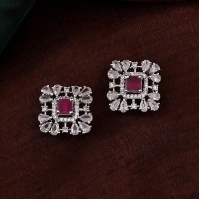 Dazzling Square Designer Earrings with Rhodium Plated and CZ for Women