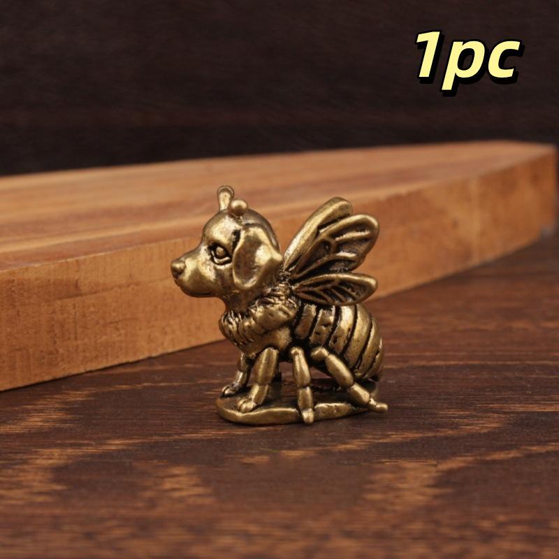 1/2Pcs Brass Small Bee Dog Mini Figurine Set Of Vintage Craft For Home Decoration Art Collection Gifts Desktop Ornament