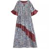 Johnature Woman Summer Fashion Print Devise Half Sleeve Dress Splicing Contrast O-Neck Dress