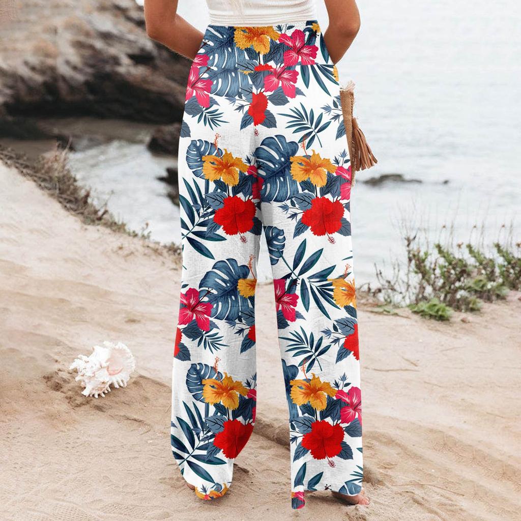Women's Fashion High Waist Pants Women's Elastic Wide Leg Pants Casual And Comfortable Beach Slacks