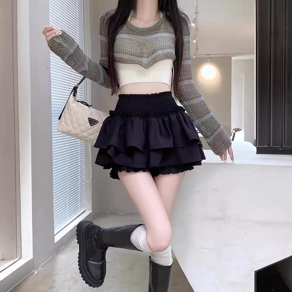 Women's High Waist A Line Skirt Shorts Tiered Ruffle Layered Mini Skirt Pants