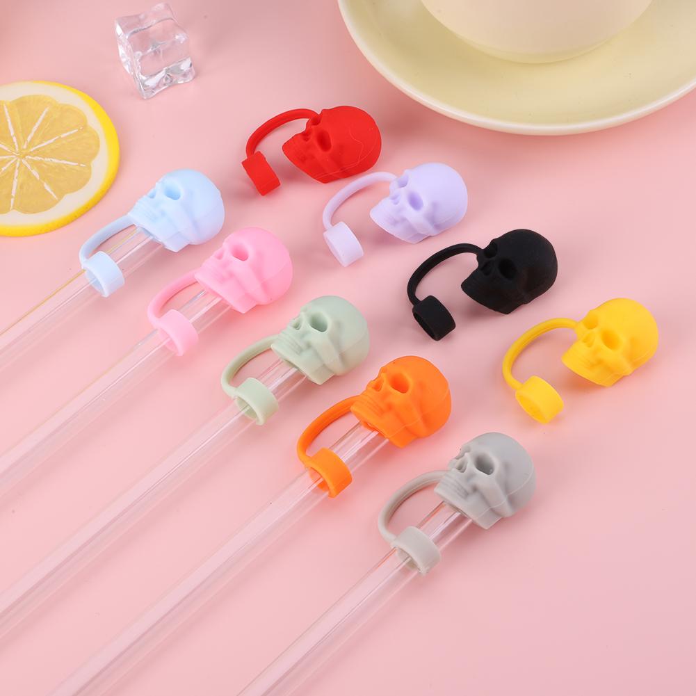 Skull Silicone Straw Covers Cap 1/5PCS 10mm Tumblers Cup Accessories Reusable Dust-Proof Spill-Proof Plug Stopper For Stanley Wa