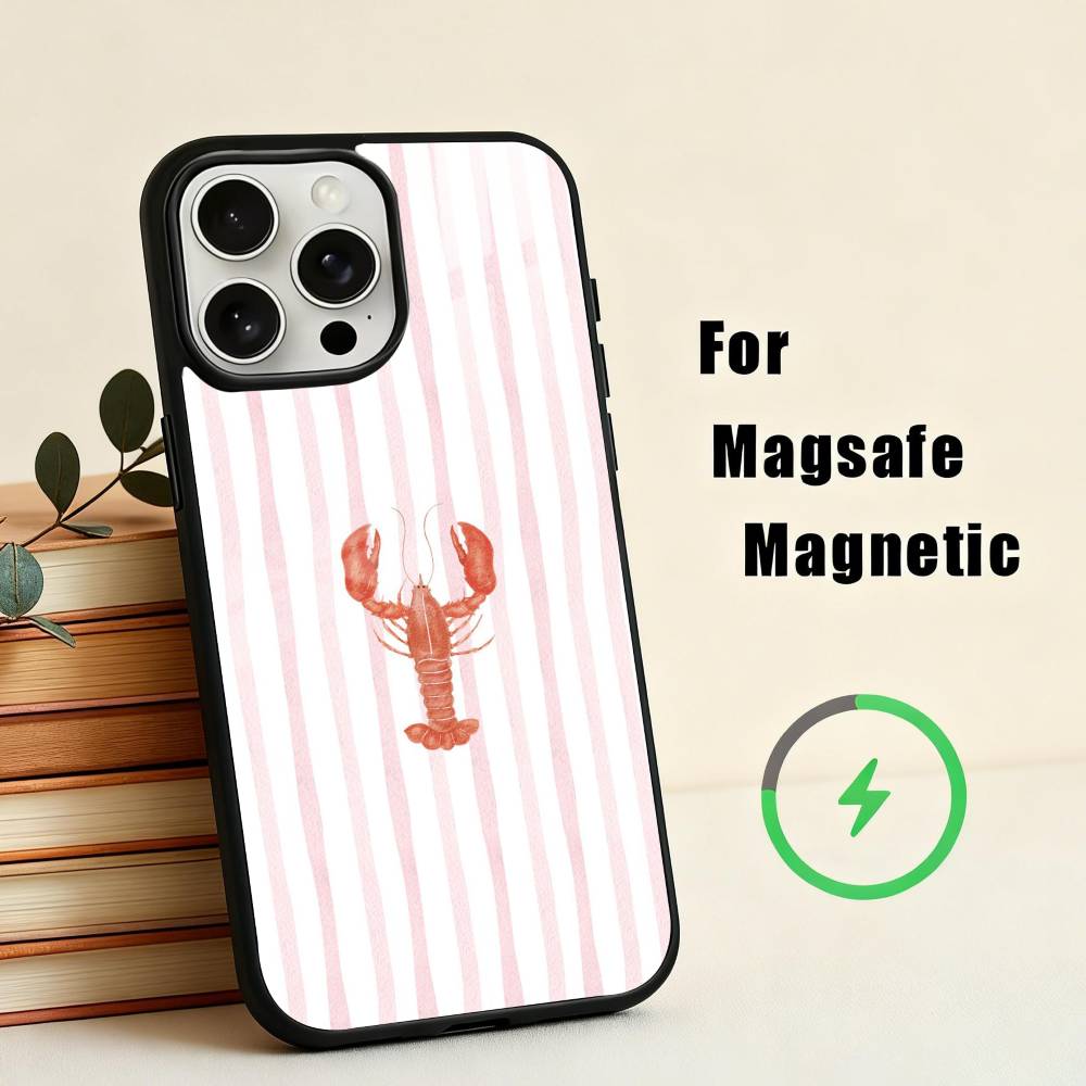 L-Lobster On S-Stripes Ocean  Phone Case For iPhone17,16,15,14,13,12,11 Plus,Pro Max Magnetic For Magsafe Wireless Charging