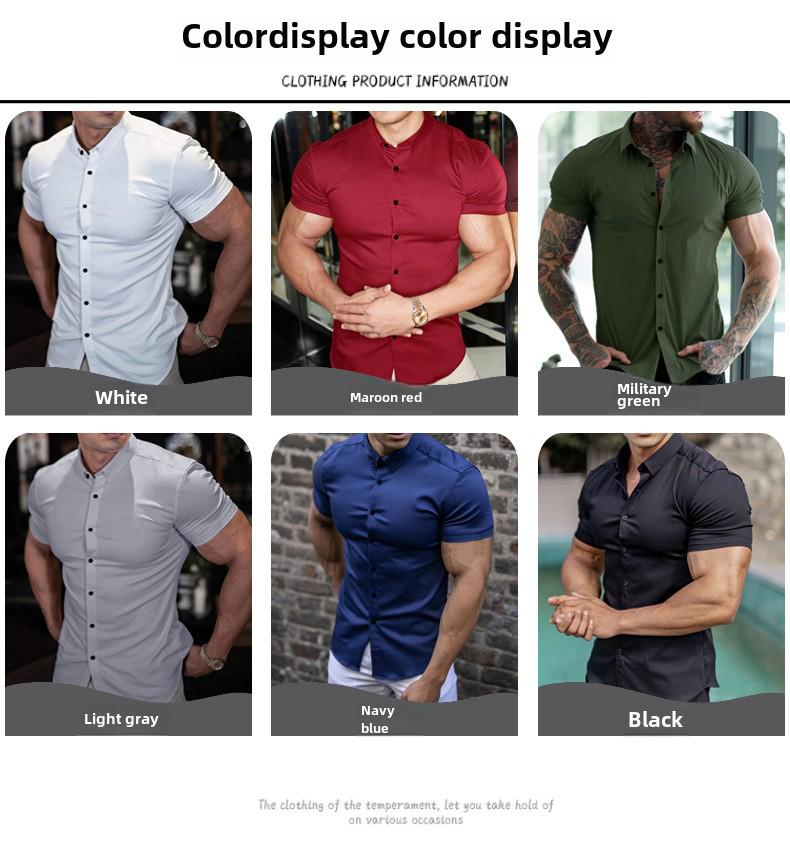 Men's Muscle Fitness Anti-wrinkle Business Short-sleeve White Shirt