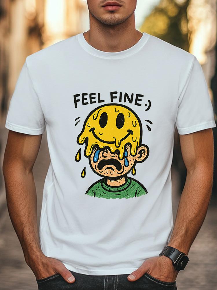 Feel Fine Melting Smile Graphic T-Shirt Sad Happy Face Unisex Streetwear Tee Unisex T-Shirt XXXXL