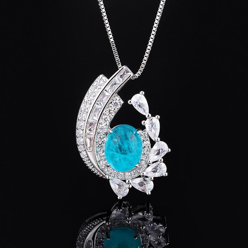 Electroplated Silver Zircon Necklace Light Luxury Paraiba Necklace Simulation Emerald Pendant