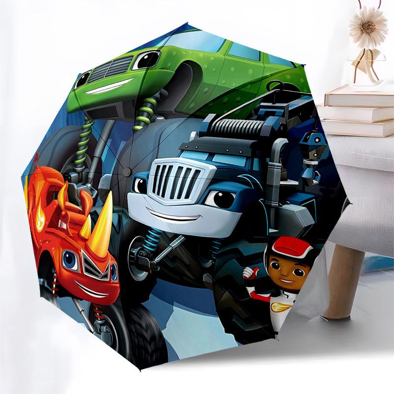 Monster Trucks, Blaze- Automatic Opening and Closing, 8-rib Structure Portable Umbrella, Suitable for Men and Women In All Seasons - Perfect