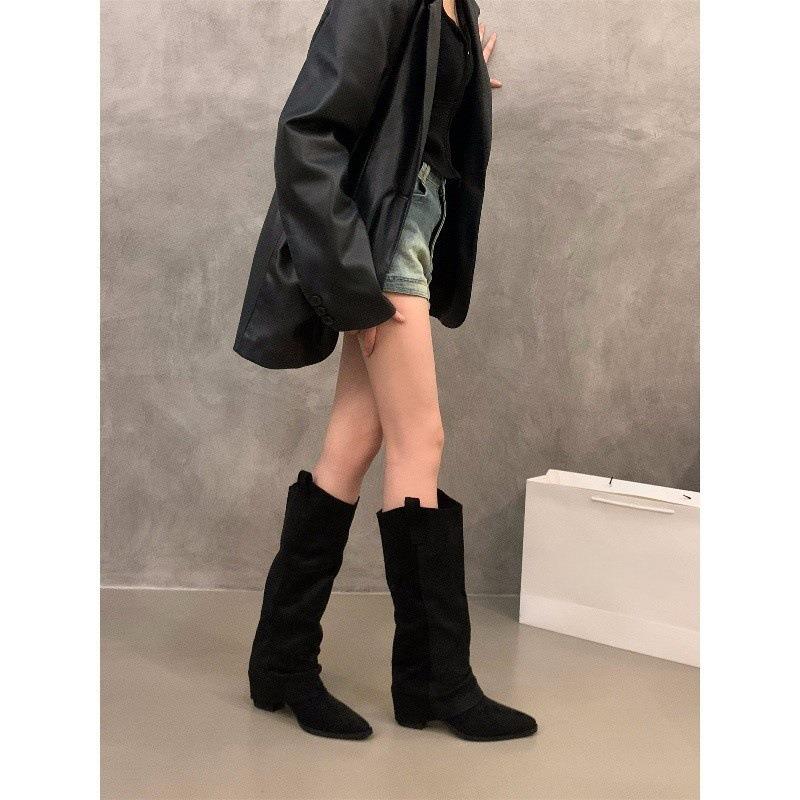 High Heel Pointed Brown Maillard Pile Boots Women's Shoes Spring Autumn Winter V-mouth Skinny Long Boots