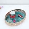 Luxury Round Decorative Trays Teal Marble Glass with Rose Gold Ornate Frame for Vanity & Coffee Table Storage Trays Home