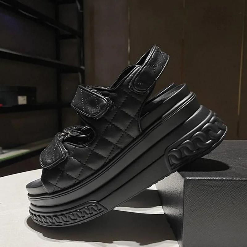 Fashion Luxury Designers Fashion Leather Women Platform Sandals White Chunky Sports Wedge Shoes For Woman Summer Students Shoes Large