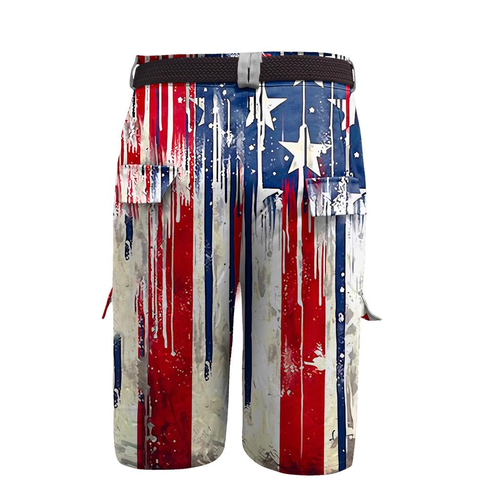 Pánské šortky pracovní oděvy s potiskem ke Dni nezávislosti a s více kapsami