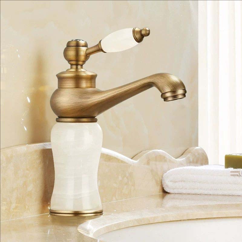 Rose Gold Luxury Bathroom Basin Faucet Single Jade Handle Vanity Sink Mixers Water Taps Brass Natural Jade Basin Sink Faucet