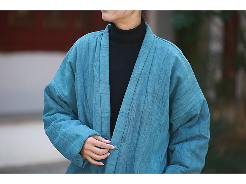 Vintage Chinese Tie-Dye Winter Cotton Coat with Buttons and Ramie Quilting