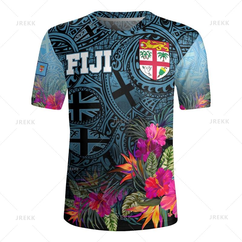 3D The Republic-of Fiji Flag Printing V Neck T Shirt Fiji Rugby-Jersey Emblem Graphic V Neck T Shirts For Men Fashion Tee Shirts